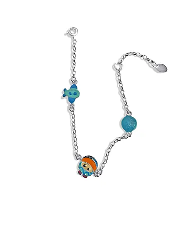 Βραχιόλι, παιδικό, ασημένιο,  για αγόρια, με σμάλτο διπλής όψης, 14 εκατοστών συν  αλυσίδα επέκτασης 2,3 εκατοστά,με αστροναύτη, γαλαξία, διαστημόπλοιο, άσπρο επιπλατίνωμα ή κίτρινο επιχρύσωμα,, woofie, 0230408101,